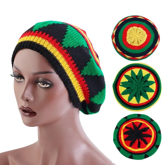 Beret Knitted Cap For Mens Women Jamaican Rasta Knit Beanie Hat Unisex Winter New Multi-colour Leaves Hip Hop Fashion Haircover
