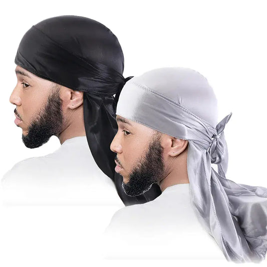 2PCS/LOT Unisex Men Women Satin Breathable Silky Durag Long Tail Doo Rag Pirate Hat Headband Turban Bandana Durag Headwear